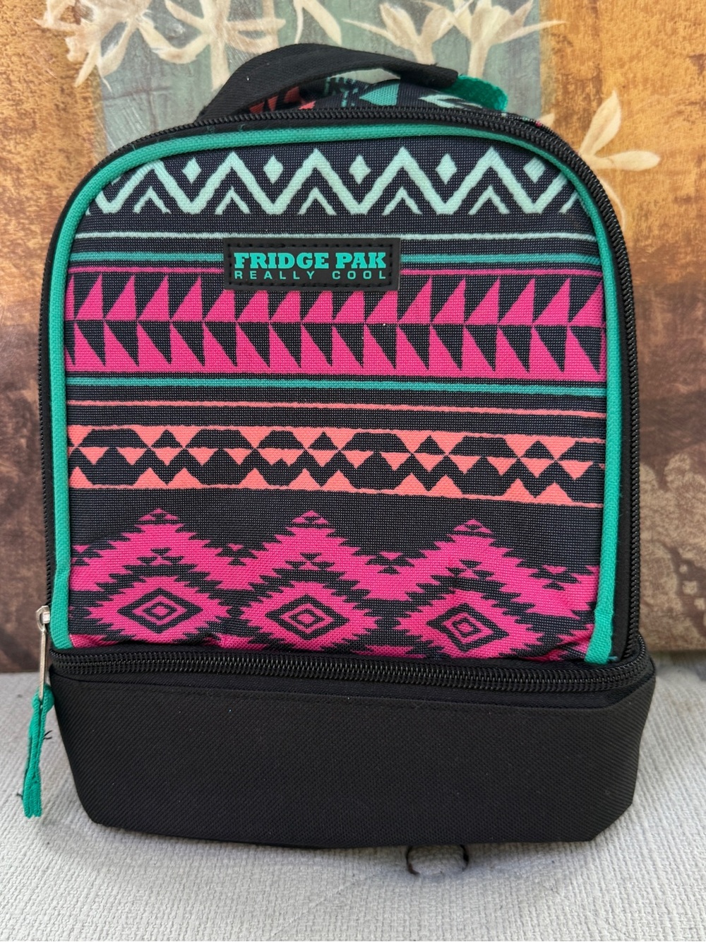 Kids Insulated Lunch Bag - Pink & Teal Aztec